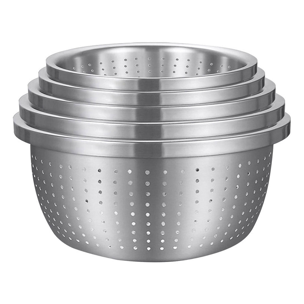 NNEAGS Stainless Steel Nesting Basin Colander Perforated Kitchen Sink Washing Bowl Metal Basket Strainer Set of 5