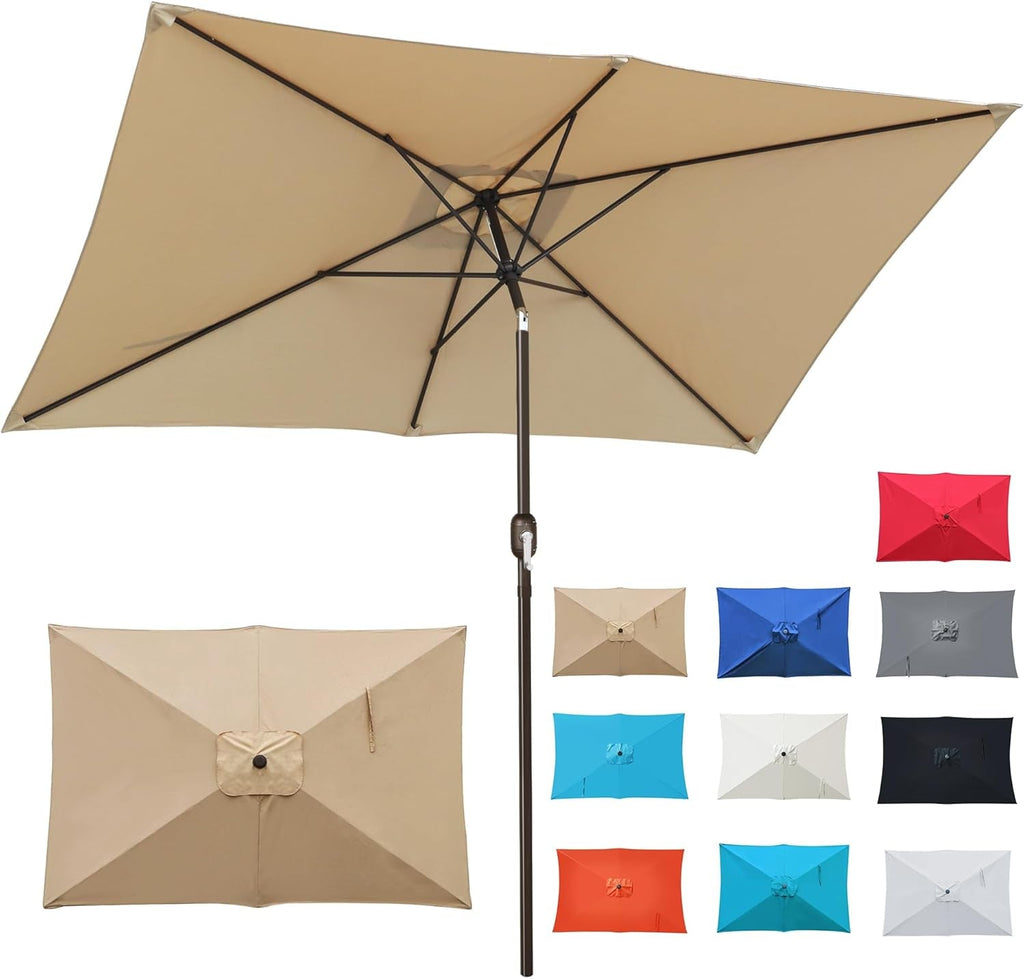 Rectangular Patio Market Umbrella Tilt Crank Durable