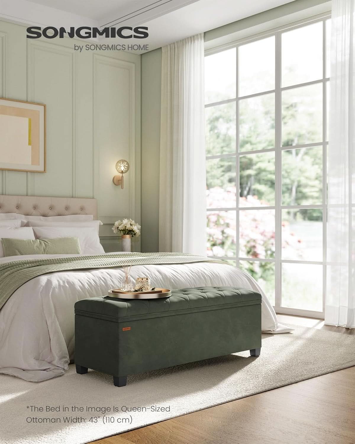 Forest Green Velvet Storage Ottoman Bench Entryway