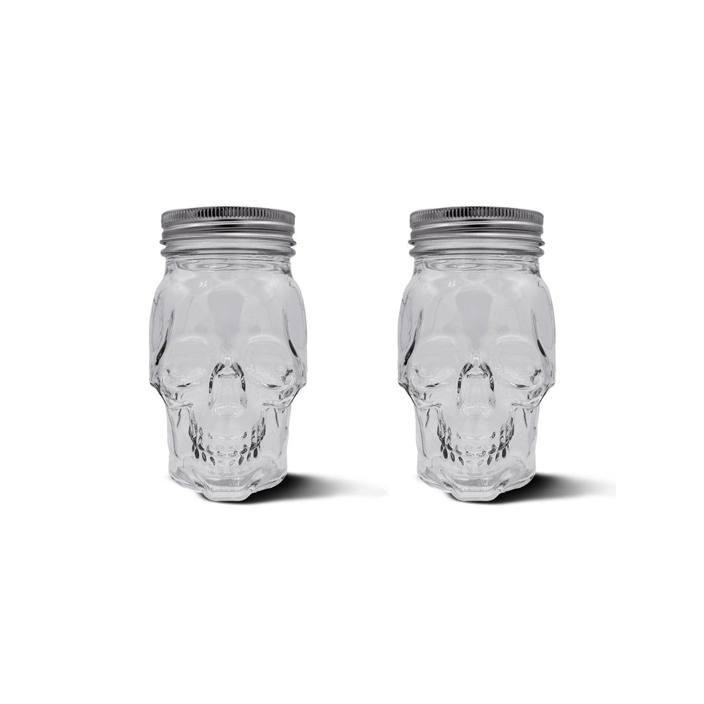 Skull Mason Jar with Lid, 4-Piece Set (2 skull Mason Jars & 2 Lids) 16oz, Clear