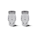 Skull Mason Jar with Lid, 4-Piece Set (2 skull Mason Jars & 2 Lids) 16oz, Clear