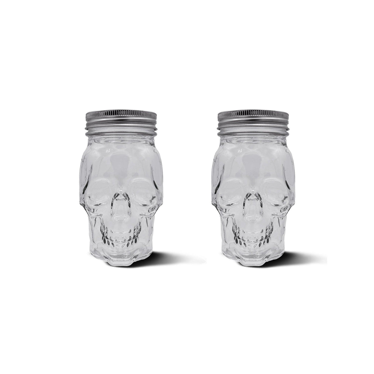 Skull Mason Jar with Lid, 4-Piece Set (2 skull Mason Jars & 2 Lids) 16oz, Clear