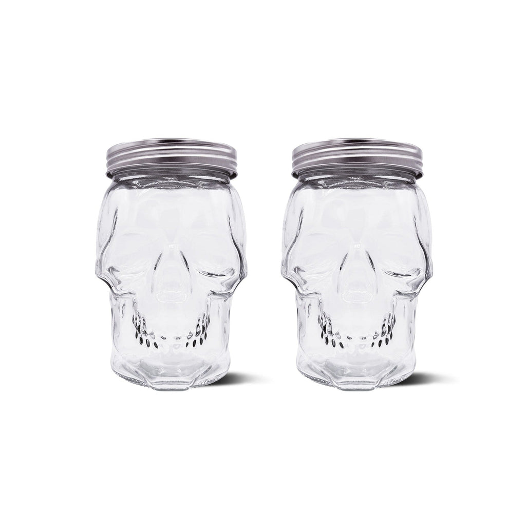 Skull Mason Jar with Lid, 4-Piece Set (2 skull Mason Jars & 2 Lids) 42oz, Clear