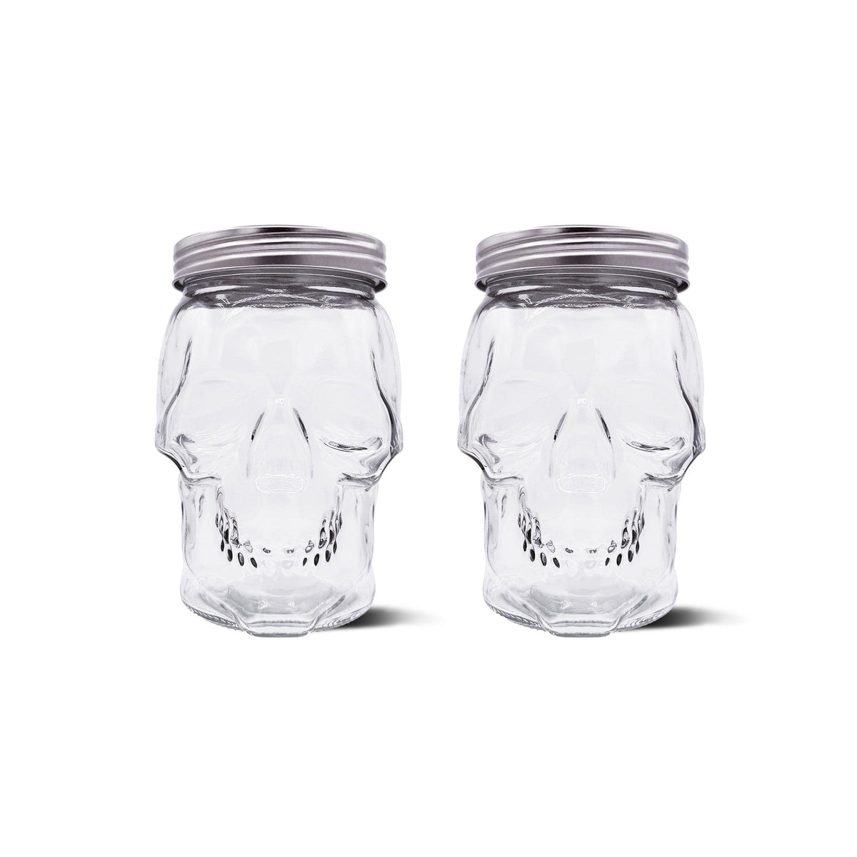 Skull Mason Jar with Lid, 4-Piece Set (2 skull Mason Jars & 2 Lids) 42oz, Clear