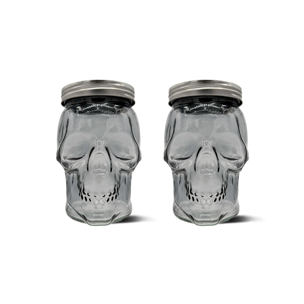 Skull Mason Jar with Lid, 4-Piece Set (2 skull Mason Jars & 2 Lids) 42oz, Smoke
