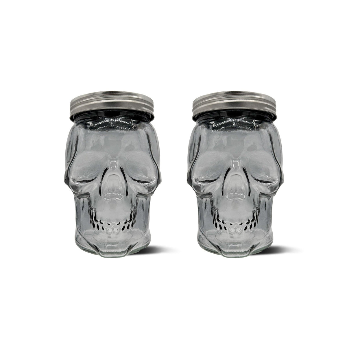 Skull Mason Jar with Lid, 4-Piece Set (2 skull Mason Jars & 2 Lids) 42oz, Smoke