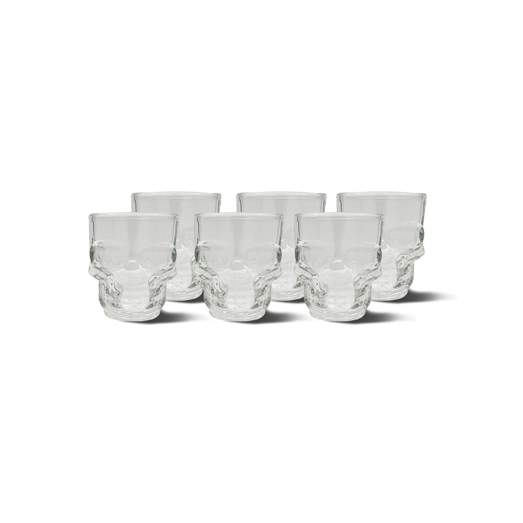 Set of 6 Skull Shot Glasses – 1.75 oz Glass Novelty Drinkware for Halloween Parties, Cocktail Bars & Home Decor