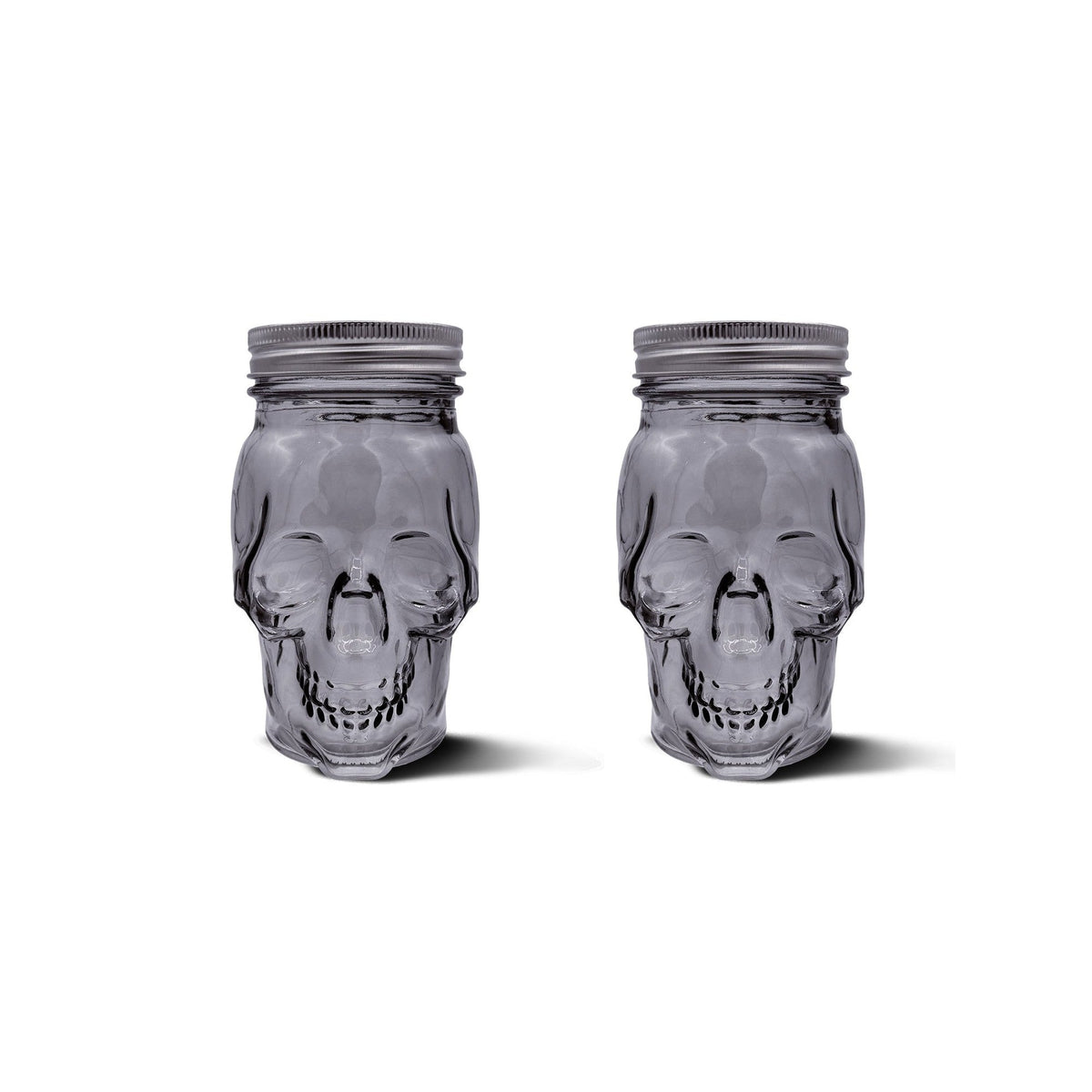 Skull Mason Jar with Lid, 4-Piece Set (2 skull Mason Jars & 2 Lids) 16oz, Smoke