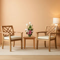 3 Piece Outdoor Patio Furniture Set Acacia Wood Cushioned Chairs And Coffee Table
