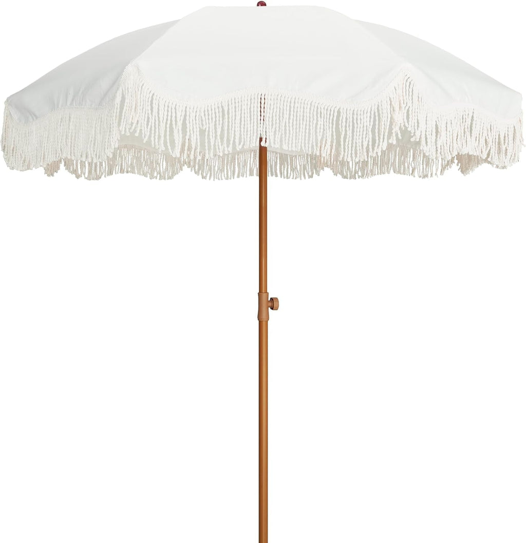 6ft5in Fringe Patio Umbrella AntiqueIvory PushTiltLock