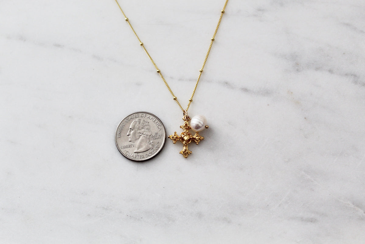 Coptic Cross & Pearl Necklace