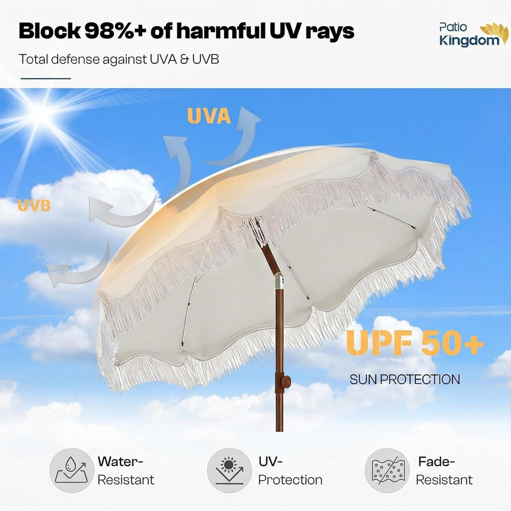 7Ft Boho FringeTasselDecorativeTrim Patio Umbrella UPF50