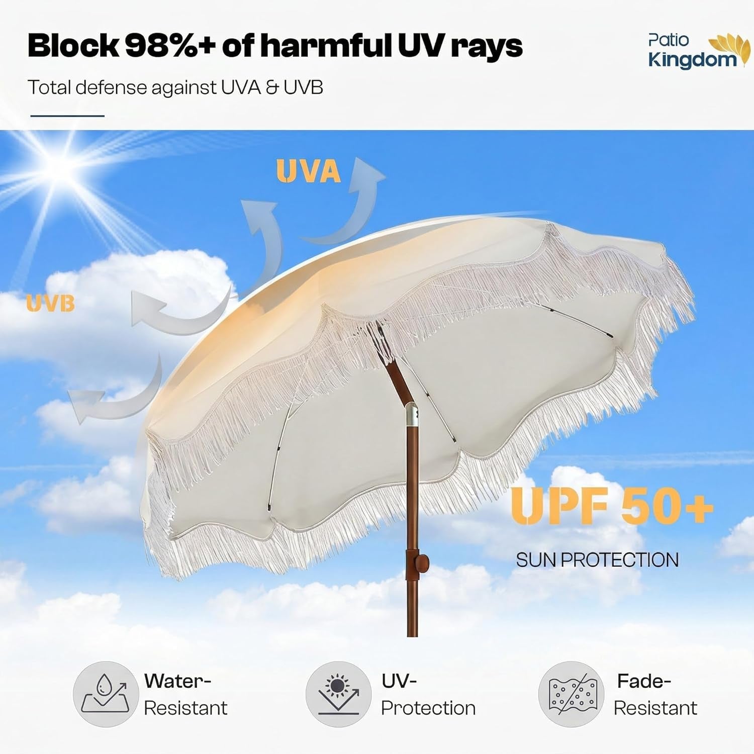 7Ft Boho FringeTasselDecorativeTrim Patio Umbrella UPF50