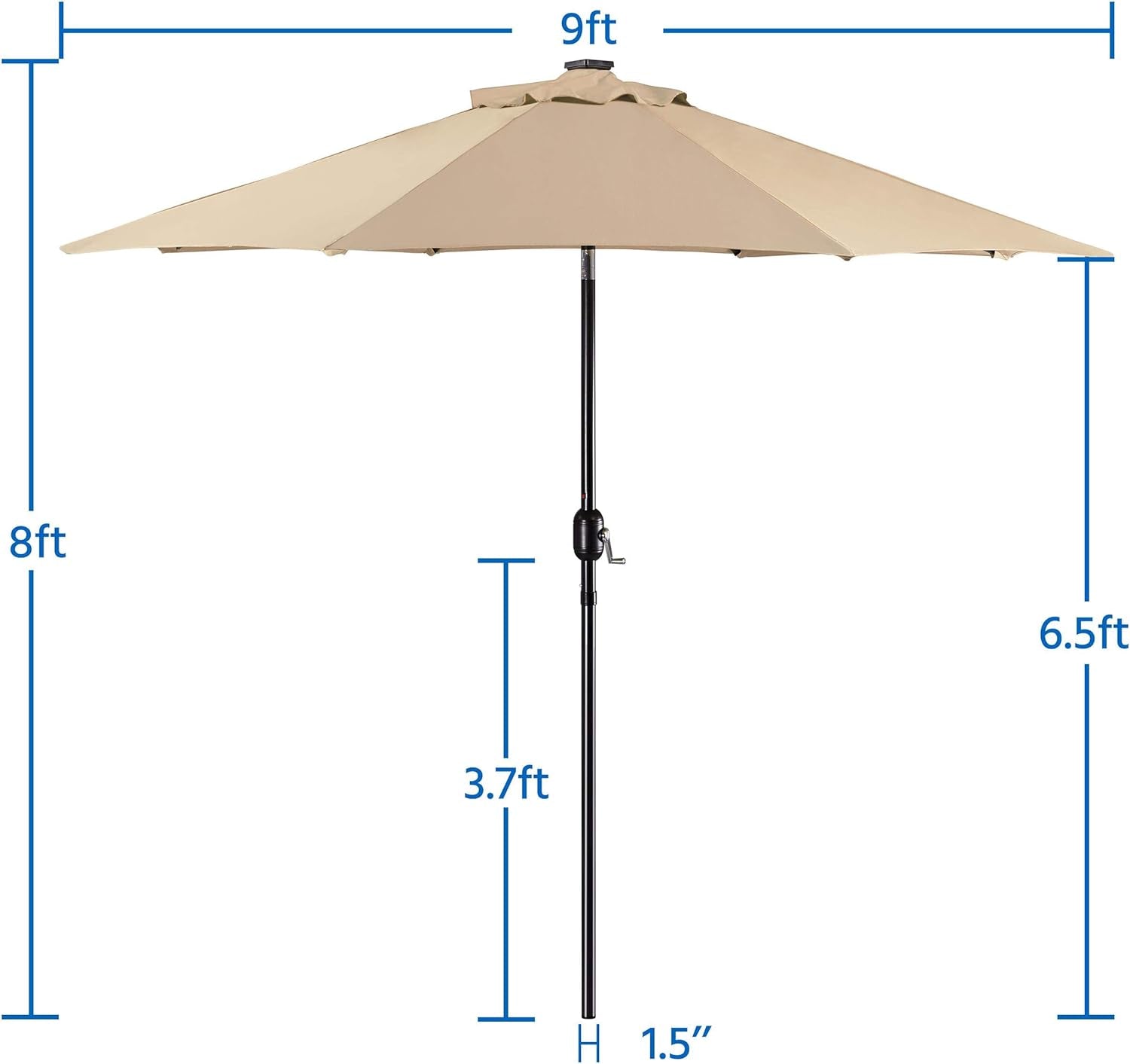 9ft Tan SolarPowered WeatherResistant Patio Umbrella