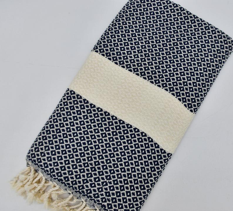 Small Diamond Black Turkish Bath & Hand Towel Set