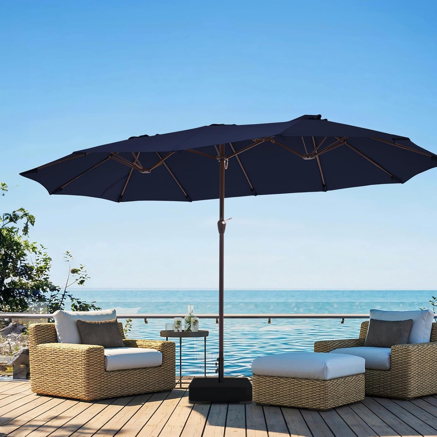 FifteenFootLarge Navy Patio Market Umbrella With Base