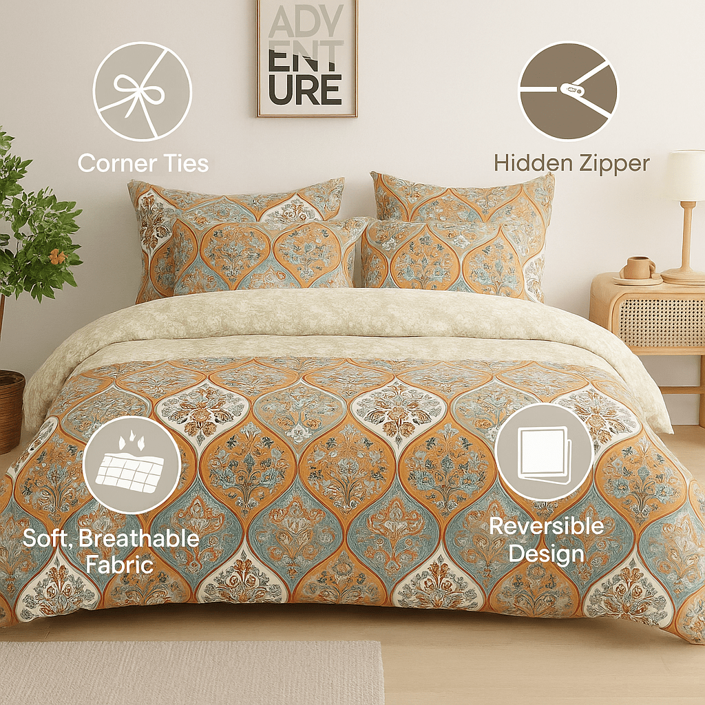 DaDalogy Coral Teal Floral Paisley Duvet Cover Set
