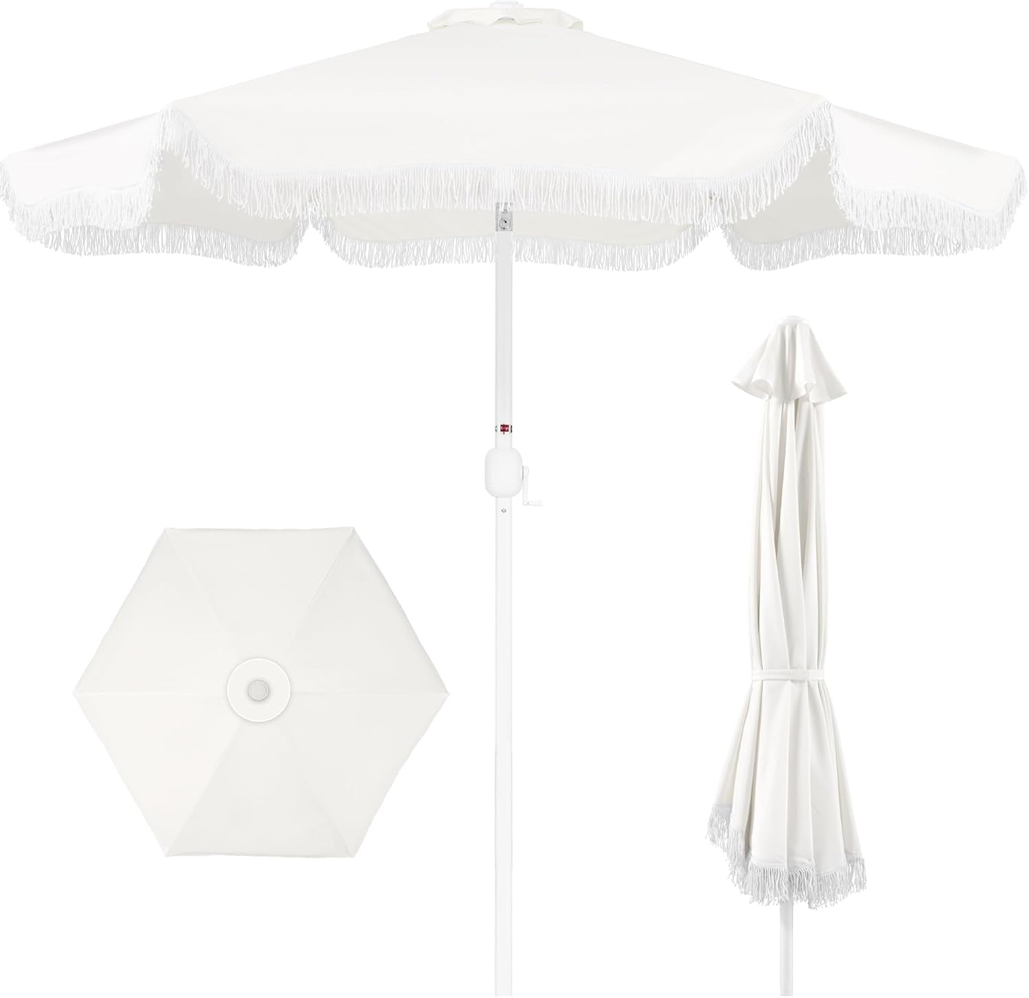 NineFoot Fringe Market Patio Umbrella BrightWhite UPF50