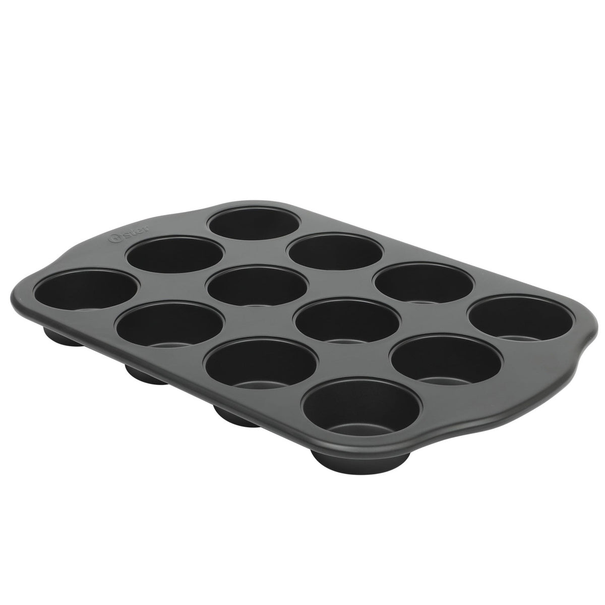 Oster Teston Platinum Collection 12-Cup Nonstick Carbon Steel Muffin Pan in Matte Black