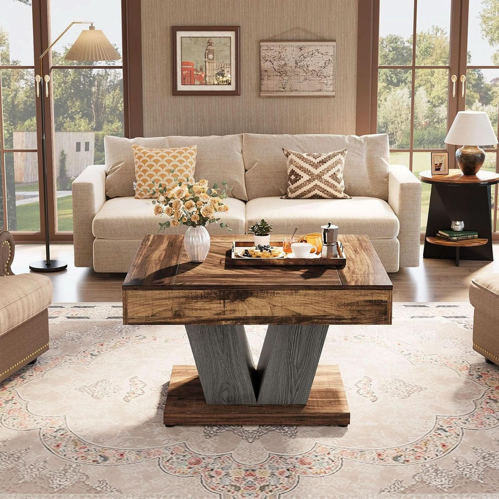 Square Wood Coffee Table 31.5 Inches Walnut Brown Finish
