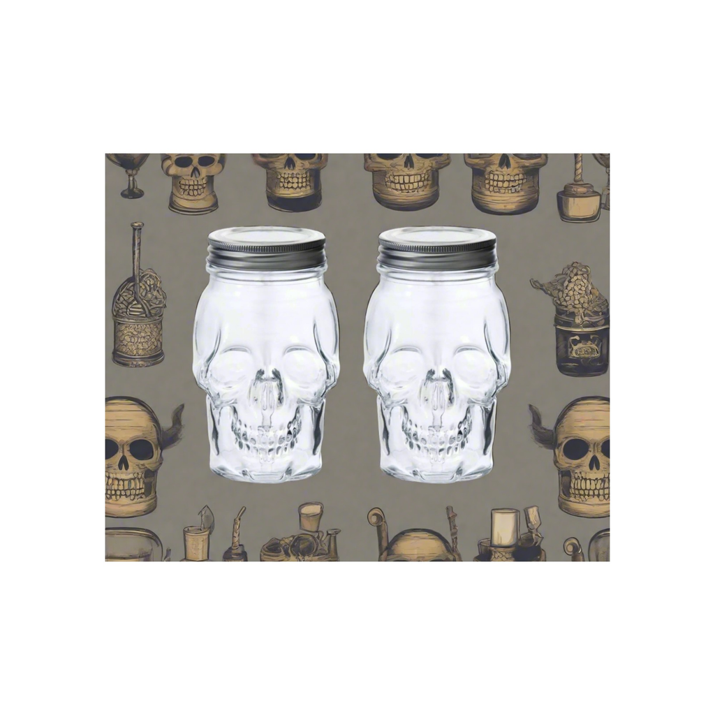 Skull Mason Jar with Lid, 4-Piece Set (2 skull Mason Jars & 2 Lids) 42oz, Clear