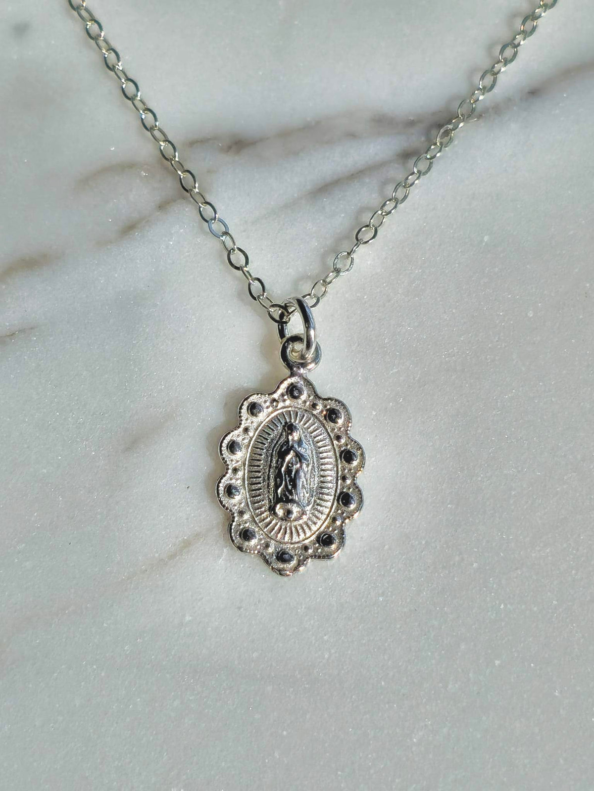 Our Lady of Guadalupe Scalloped Necklace in Sterling Silver