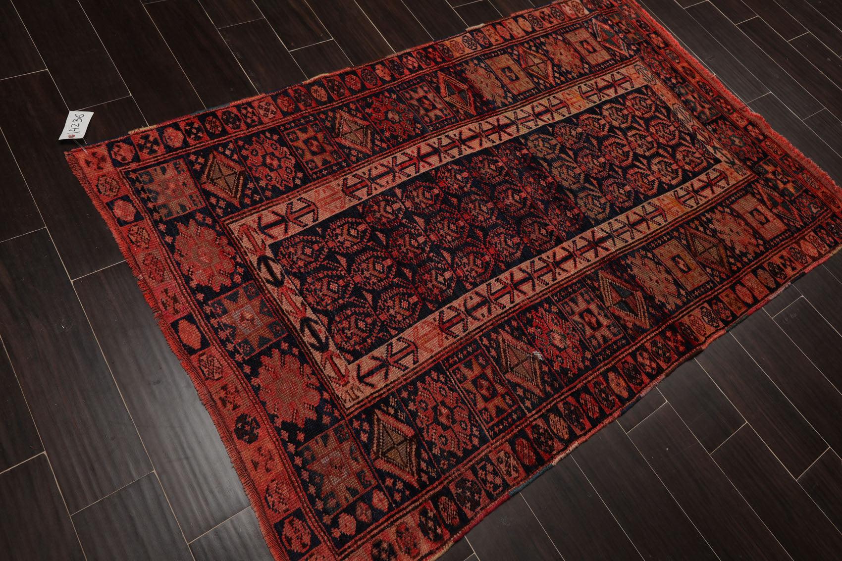4' x 6'4" Antique Hand Knotted Flat Wool pile Melayaar Traditional Area Rug Navy