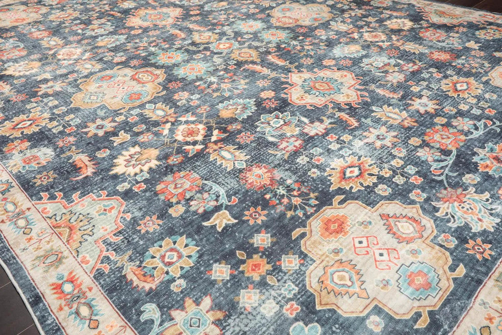 Multi Size Navy Machine Made Traditional washable Polyester Oriental Area Rug