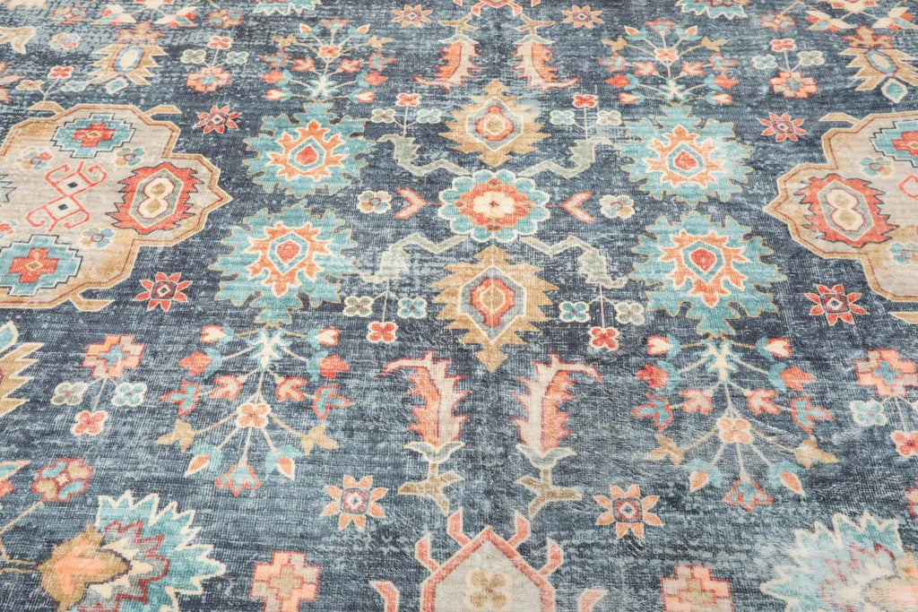 Multi Size Navy Machine Made Traditional washable Polyester Oriental Area Rug