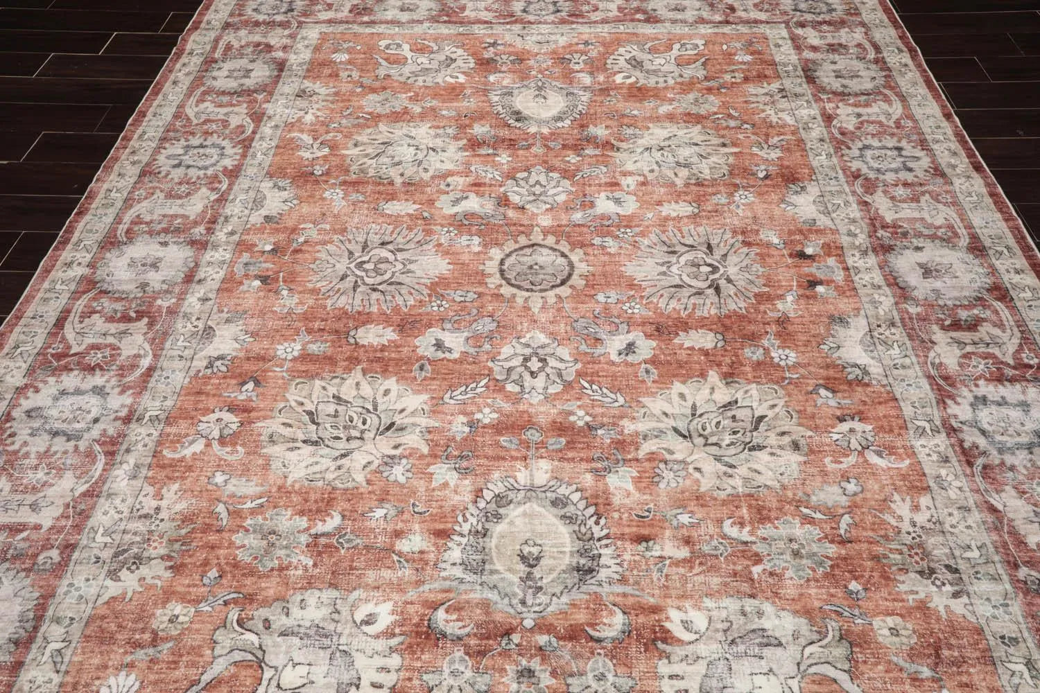 Multi Size Rust Machine Made Traditional washable Polyester Oriental Area Rug