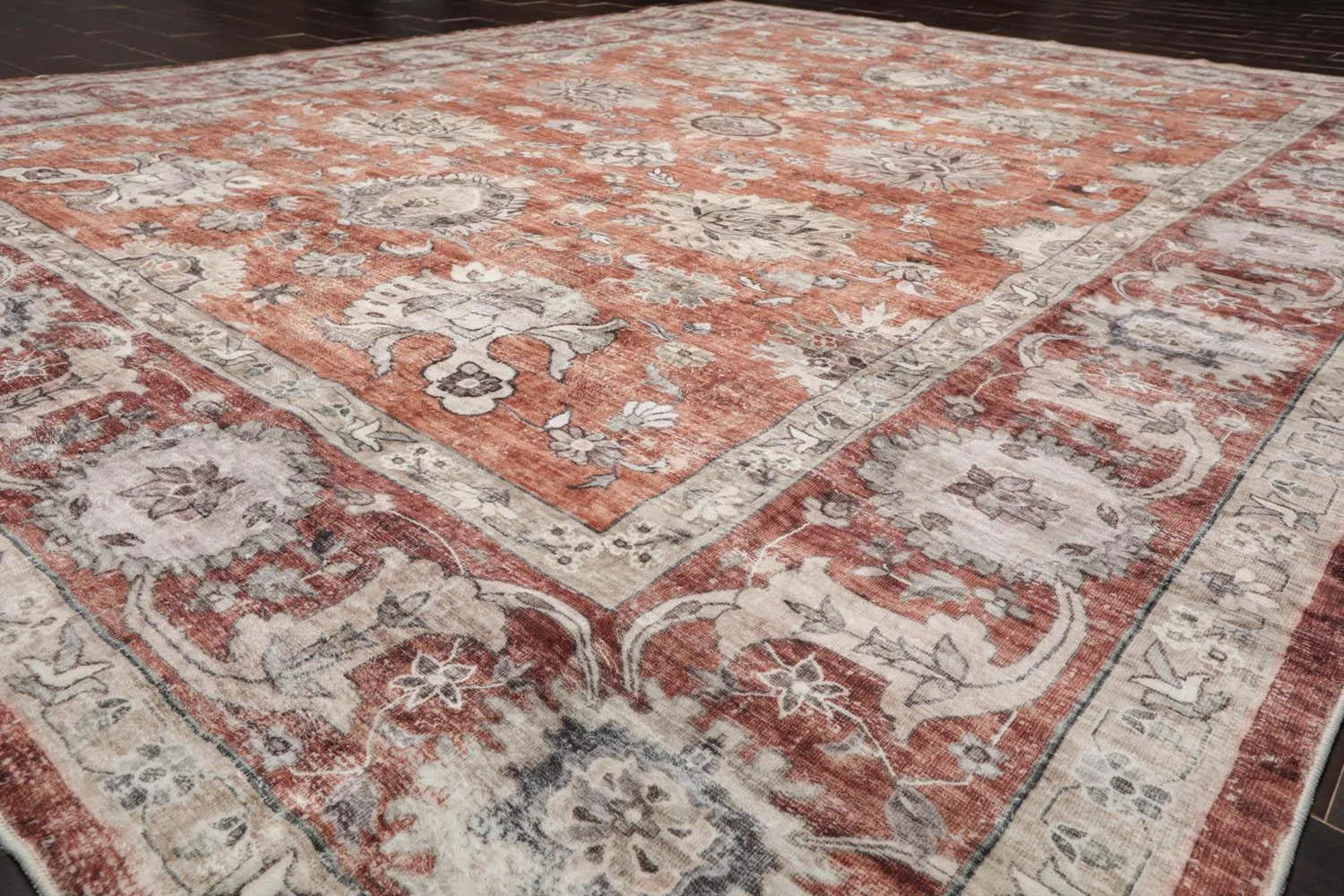 Multi Size Rust Machine Made Traditional washable Polyester Oriental Area Rug