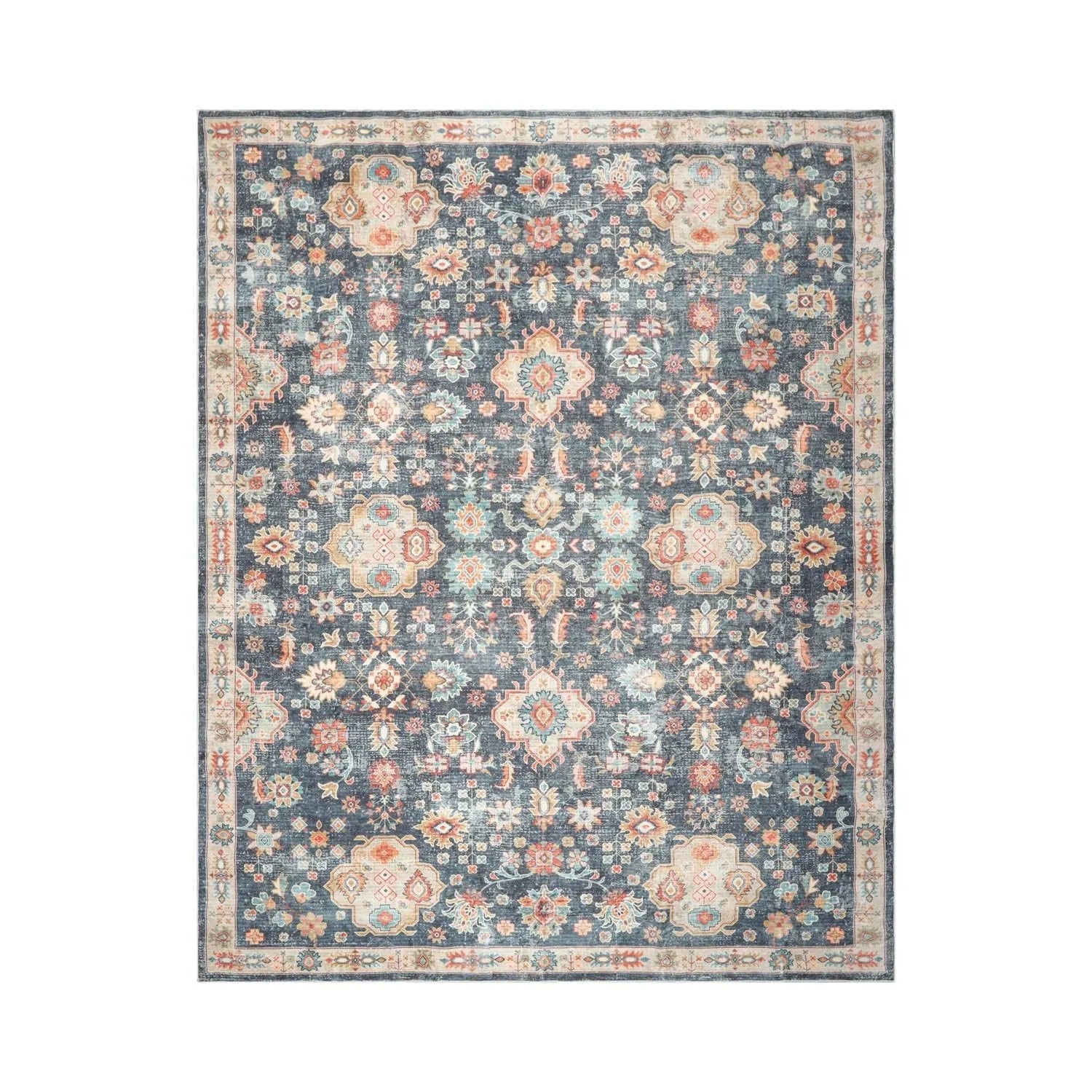 Multi Size Navy Machine Made Traditional washable Polyester Oriental Area Rug