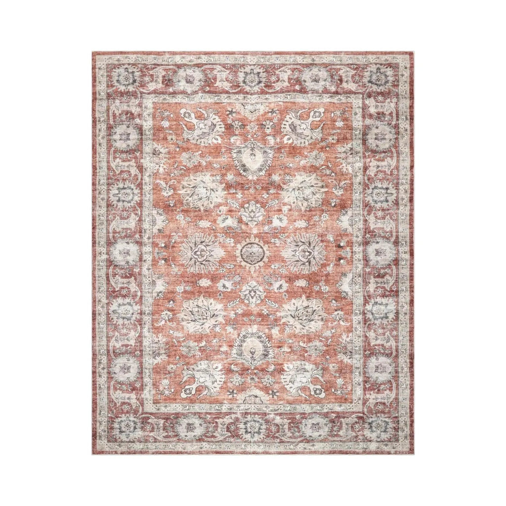 Multi Size Rust Machine Made Traditional washable Polyester Oriental Area Rug