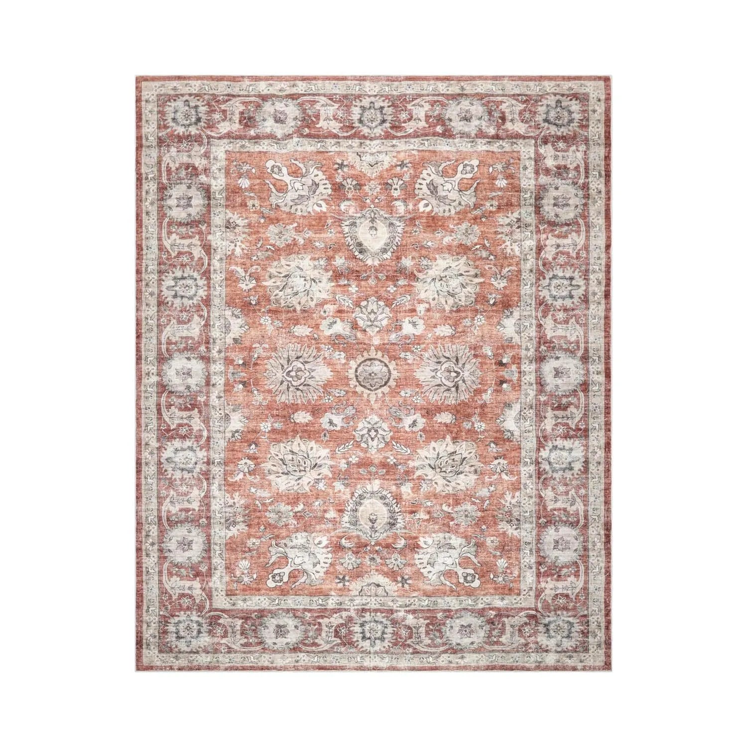 Multi Size Rust Machine Made Traditional washable Polyester Oriental Area Rug