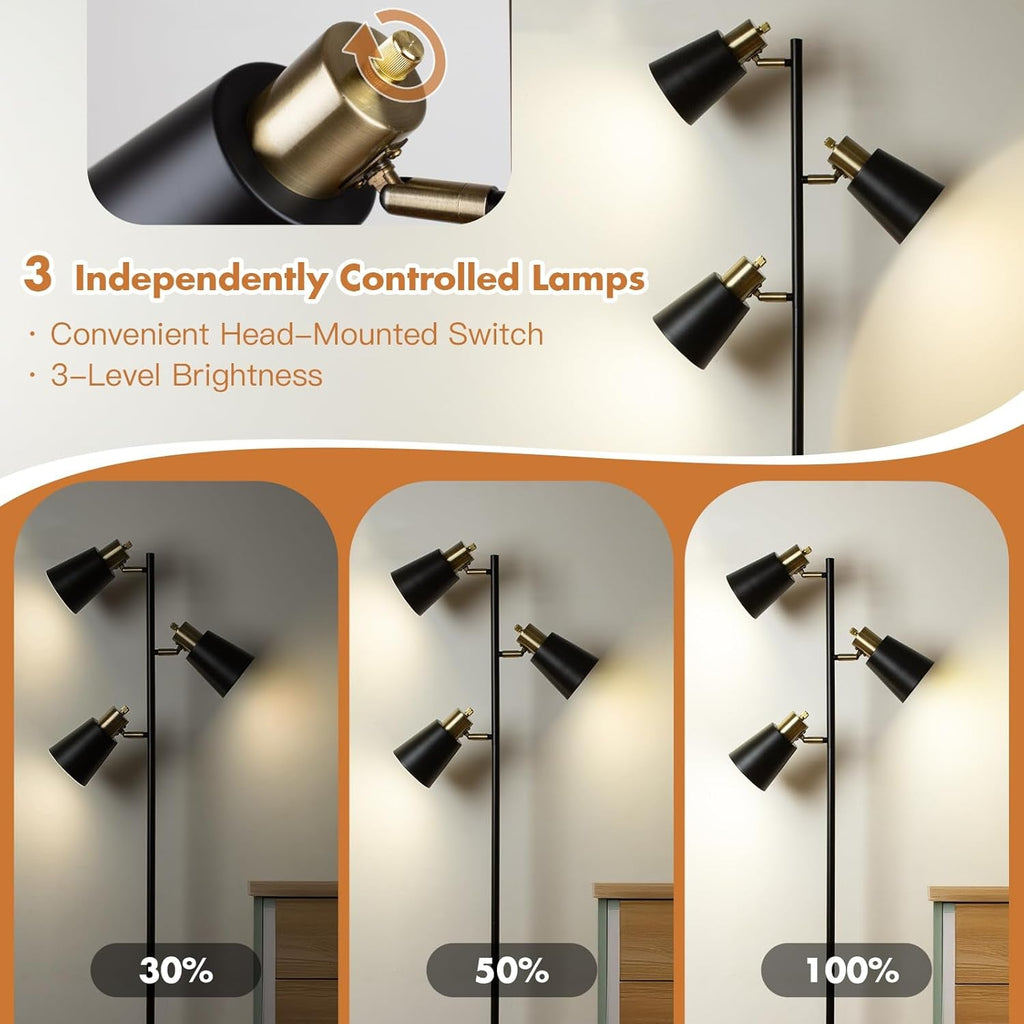 Industrial Tall Floor Lamp Matte Black Gold Adjustable