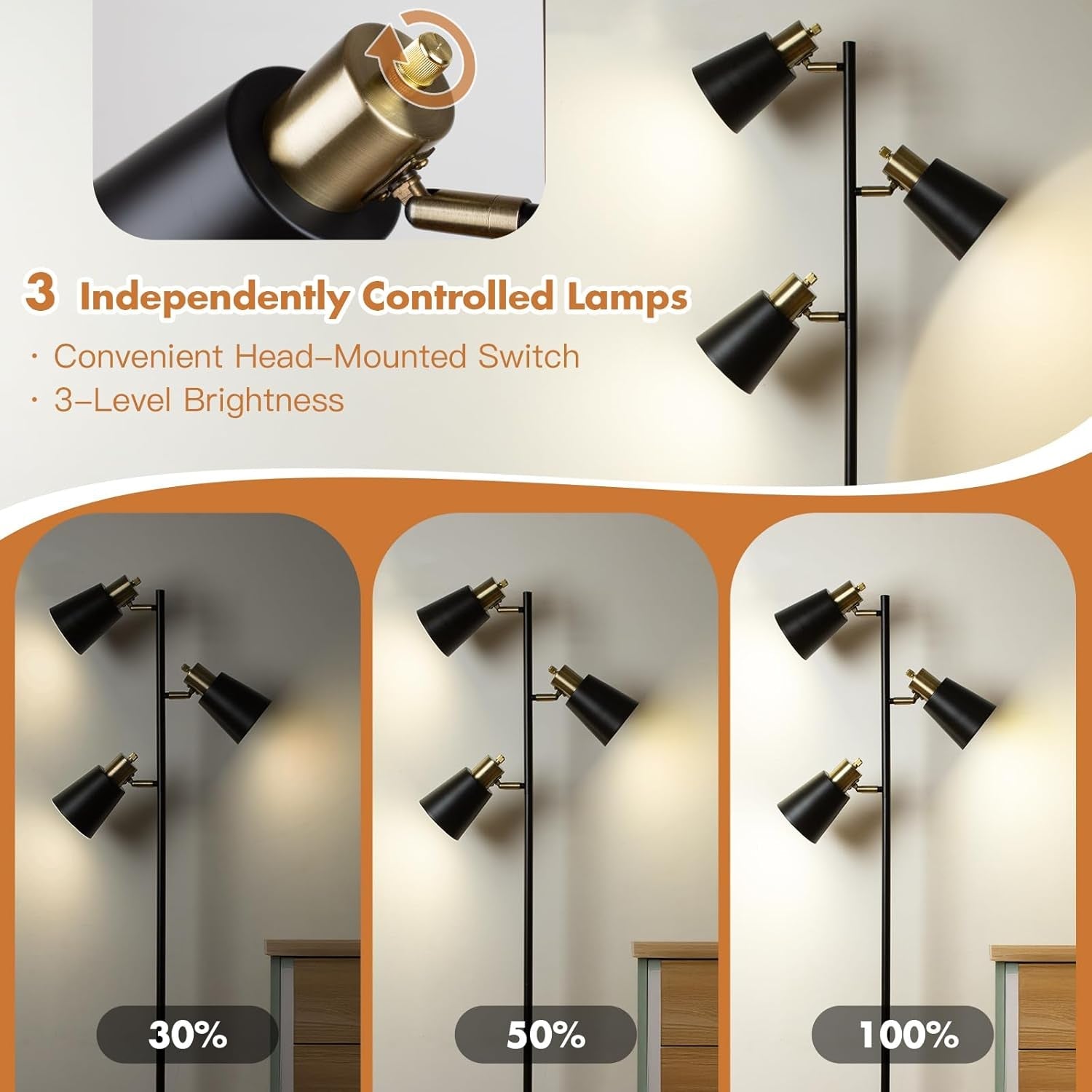 Industrial Tall Floor Lamp Matte Black Gold Adjustable