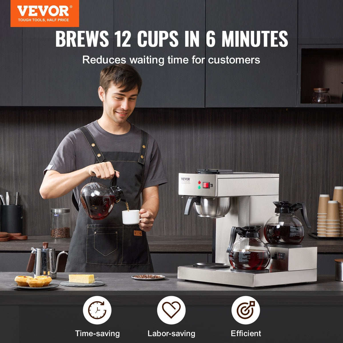 12 Cups Commercial Drip Coffee Maker With 3 Glass Carafes And 3 Warmers Office