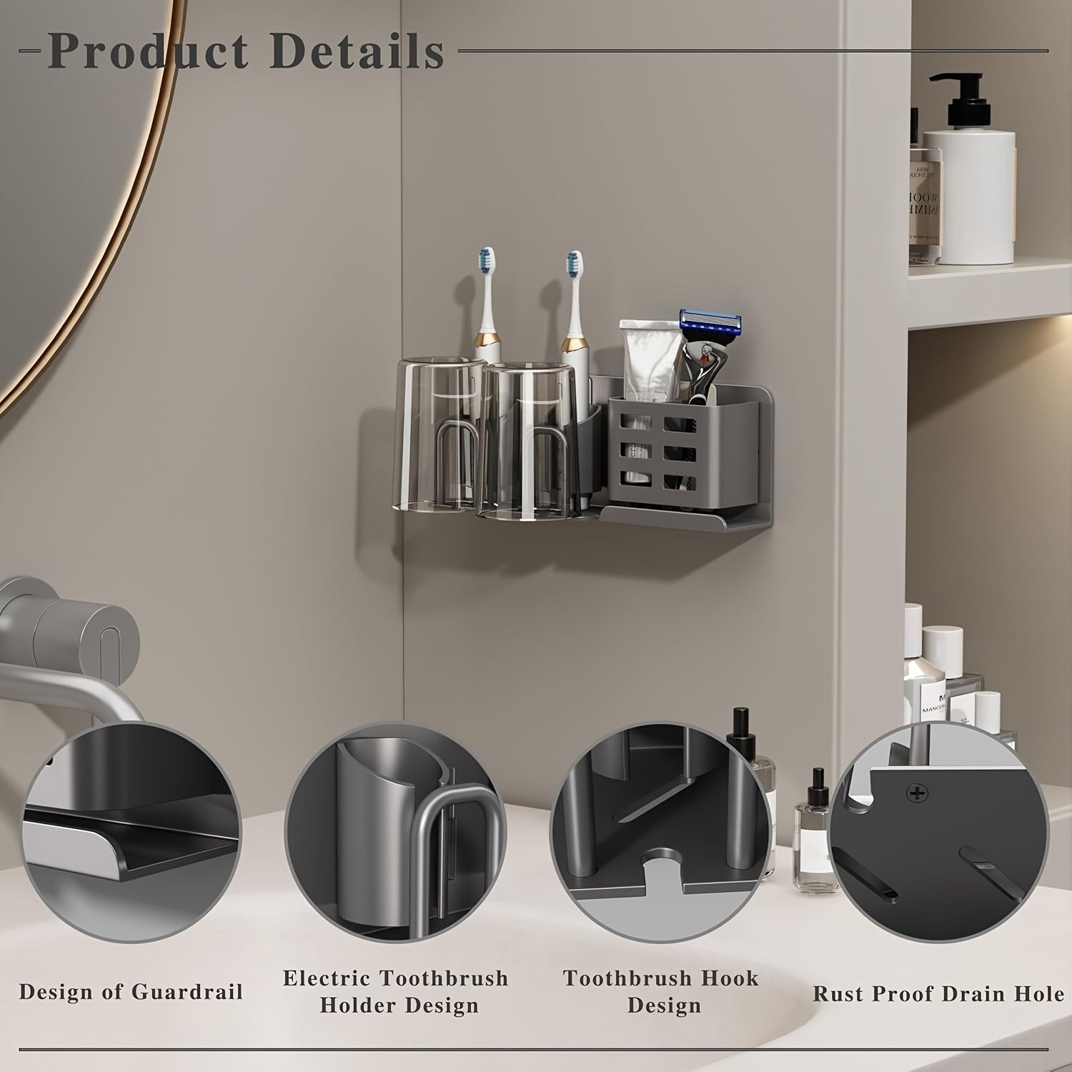 Wall Mount Aluminum Toothbrush Razor Holder
