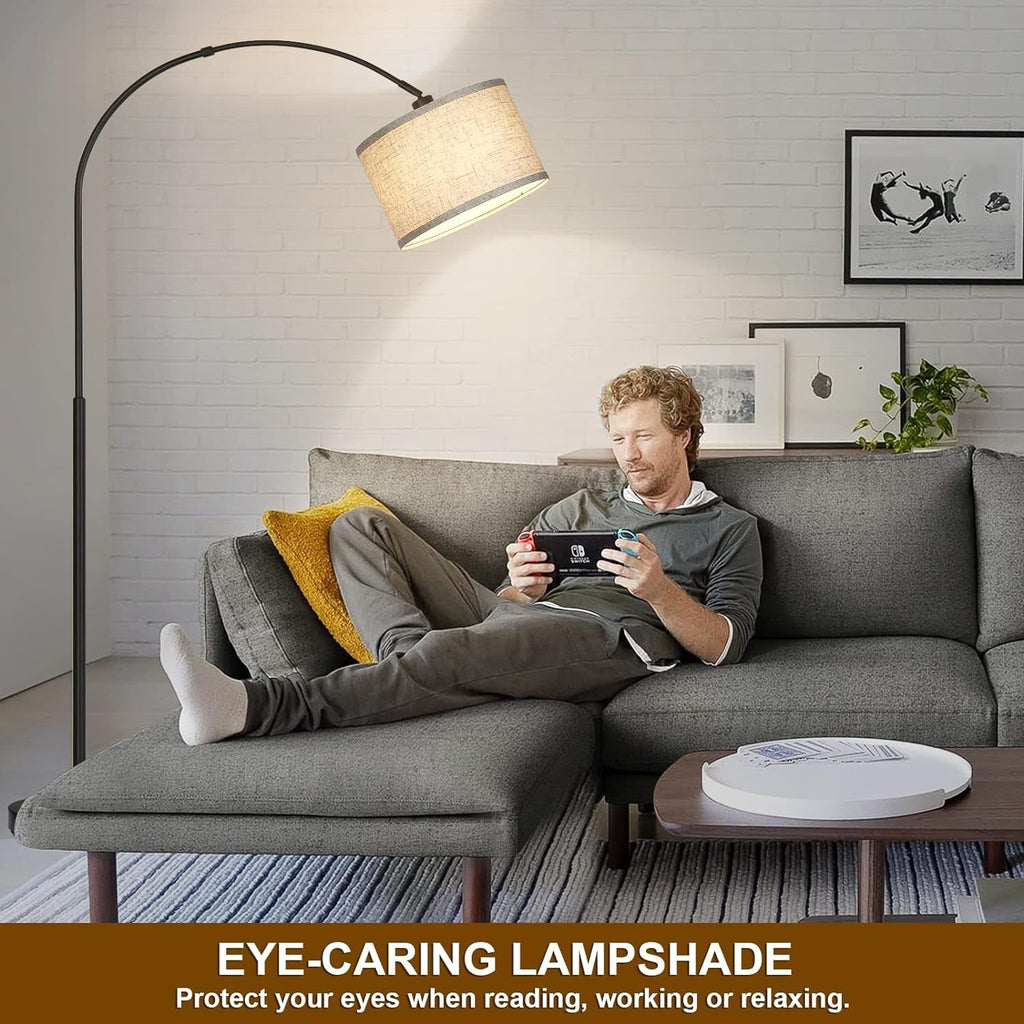 Matte Black Arc Floor Lamp With Adjustable Shade Living Room