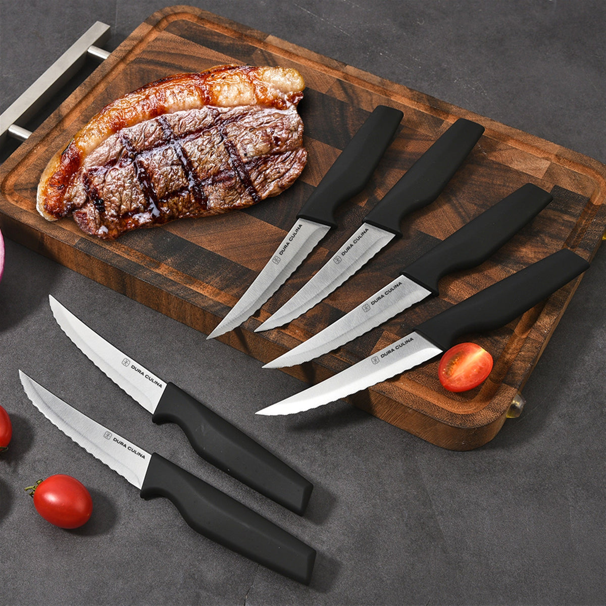 14-Piece Knife Block Set - High Carbon Stainless Steel with Ergonomic Handles, Built-In Sharpener, Black Wood Storage Block