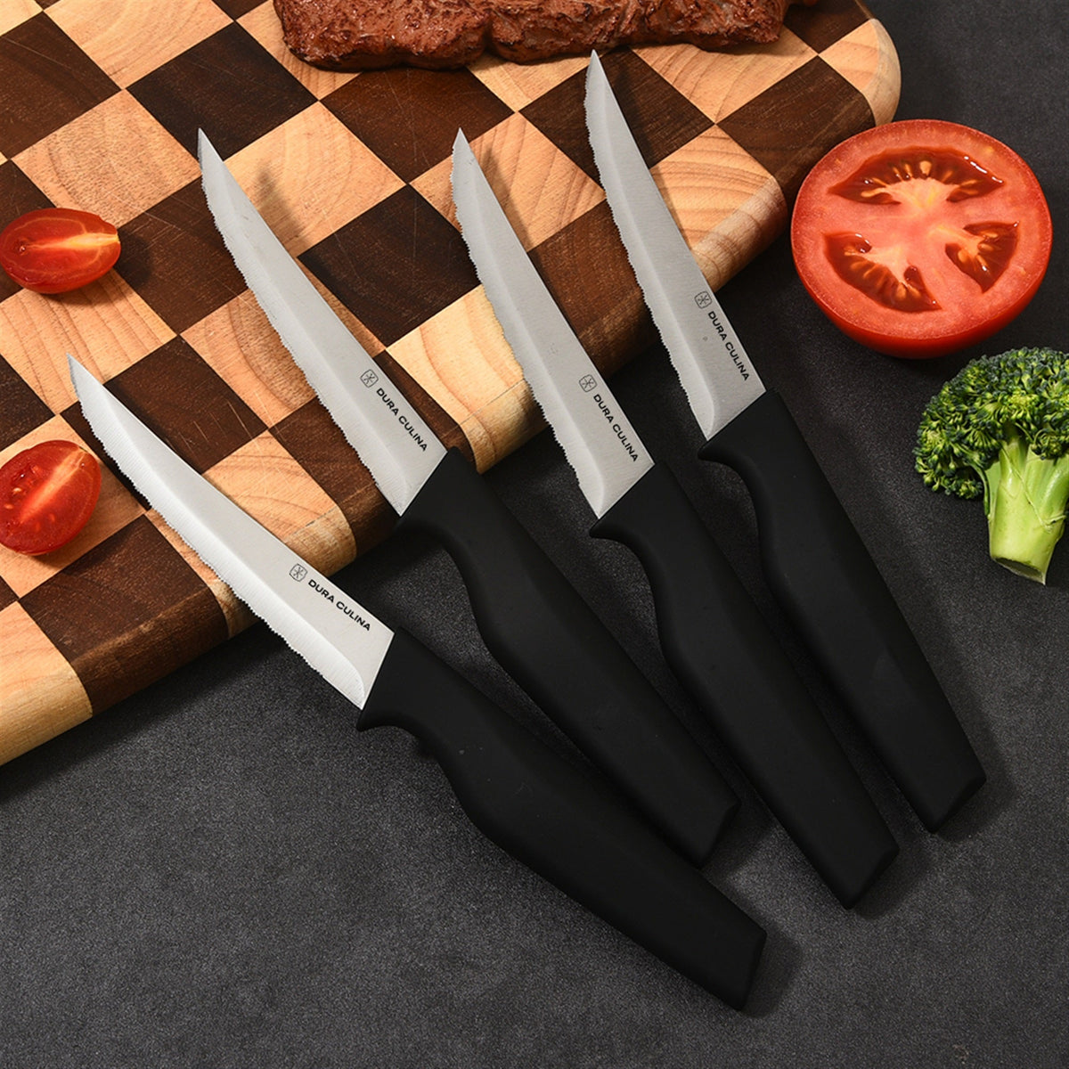 8-Piece Steak Knife Set - High Carbon Stainless Steel Serrated Blades with Ergonomic Handles, 4.5” Premium Kitchen Knives for Dining