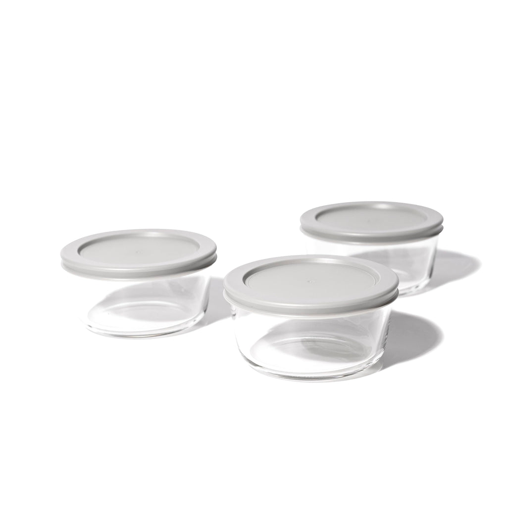 6 Piece Set (2 Cup / 16Oz) Round Glass Storage Containers With Lids, Grey