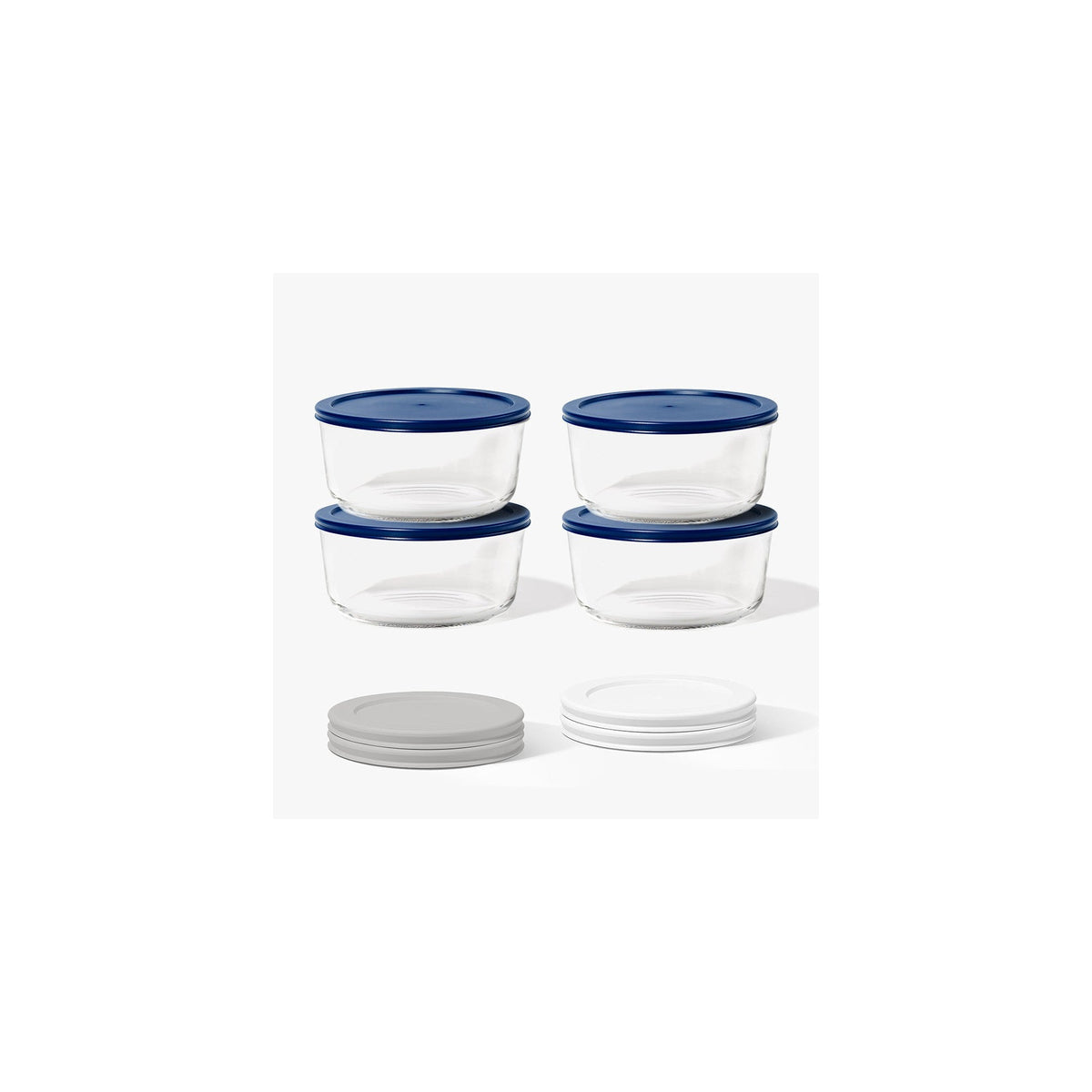 8 Piece Set (6.55 Cup / 52.4Oz) Round Glass Storage Containers With Lids, Grey