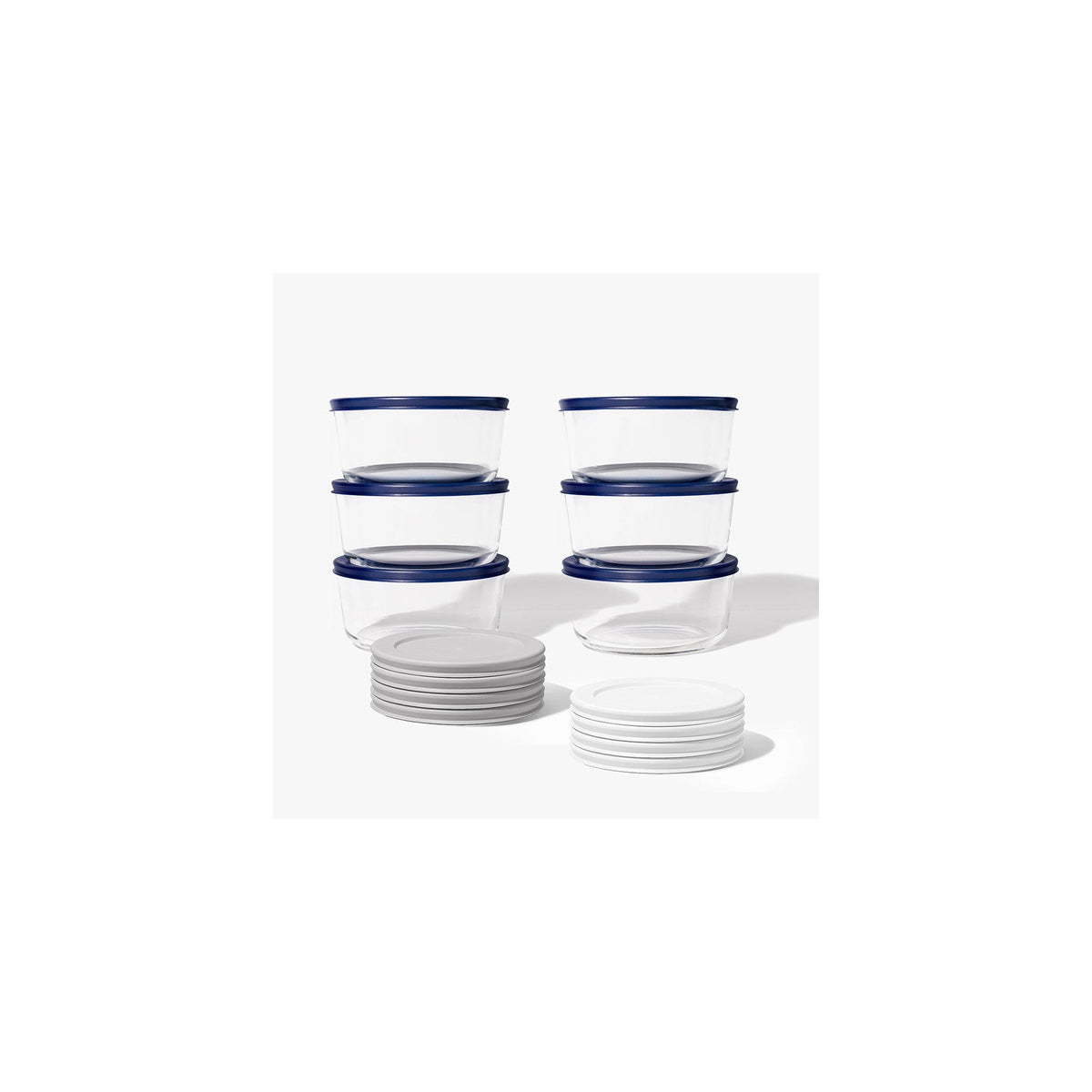 12 Piece Set (4 Cup / 32Oz) Round Glass Storage Containers With Lids, Grey