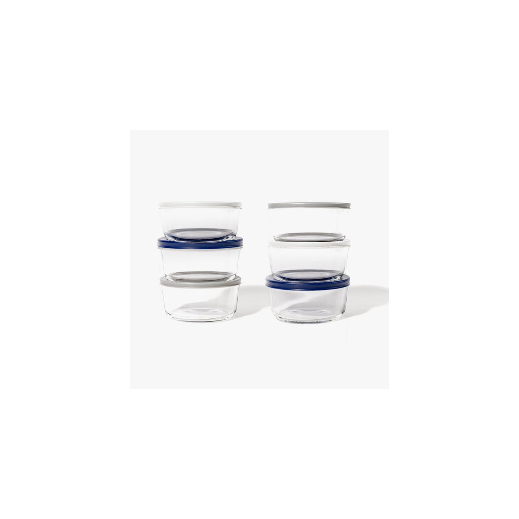 12 Piece Set (2 Cup / 16Oz) Round Glass Storage Containers With Lids, Blue