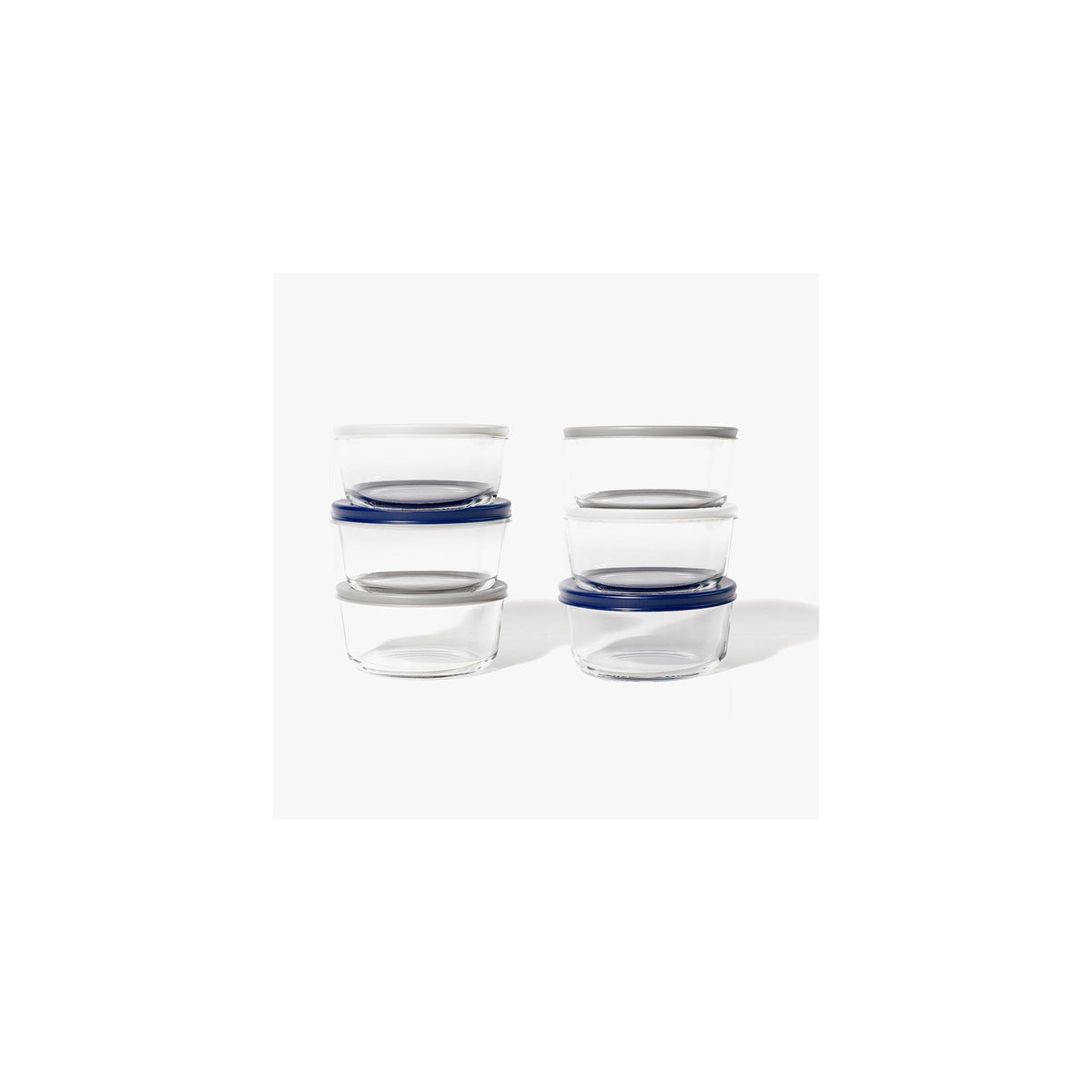 12 Piece Set (2 Cup / 16Oz) Round Glass Storage Containers With Lids, Blue