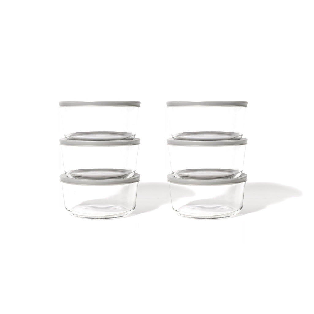 12 Piece Set (2 Cup / 16Oz) Round Glass Storage Containers With Lids, Grey