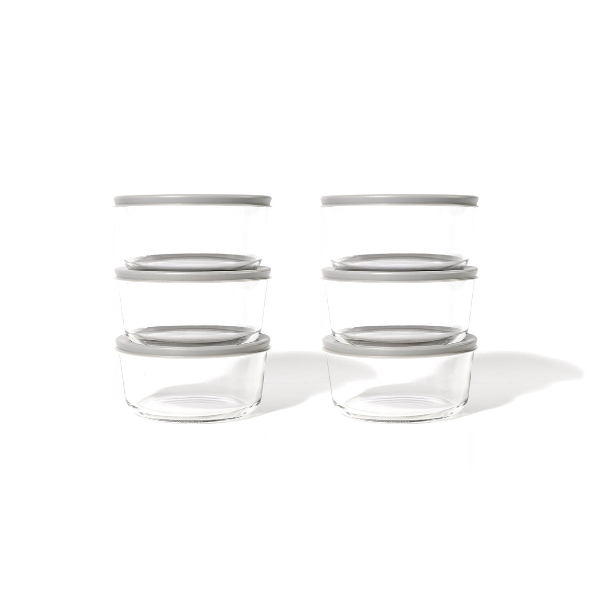 12 Piece Set (2 Cup / 16Oz) Round Glass Storage Containers With Lids, Grey