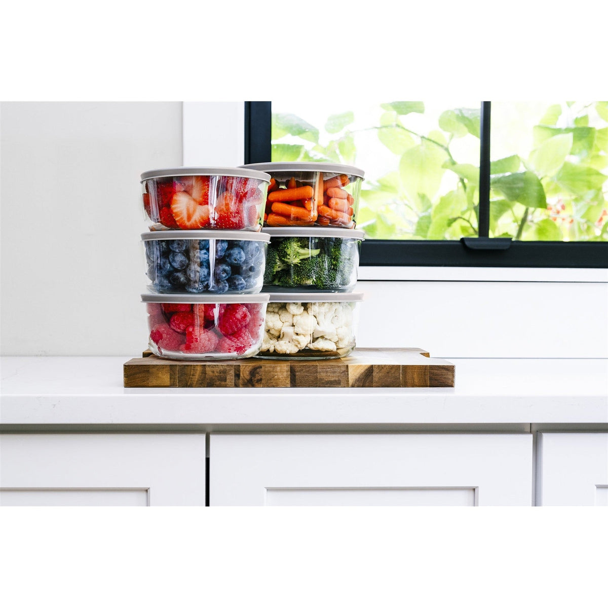 12 Piece Set (2 Cup / 16Oz) Round Glass Storage Containers With Lids, Grey