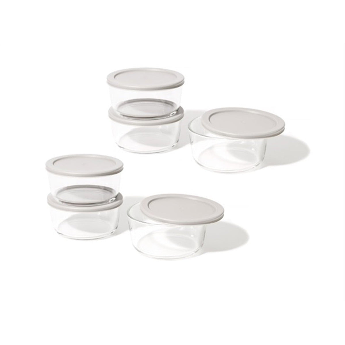12 Piece Set (4 Cup / 32Oz) Round Glass Storage Containers With Lids, Grey